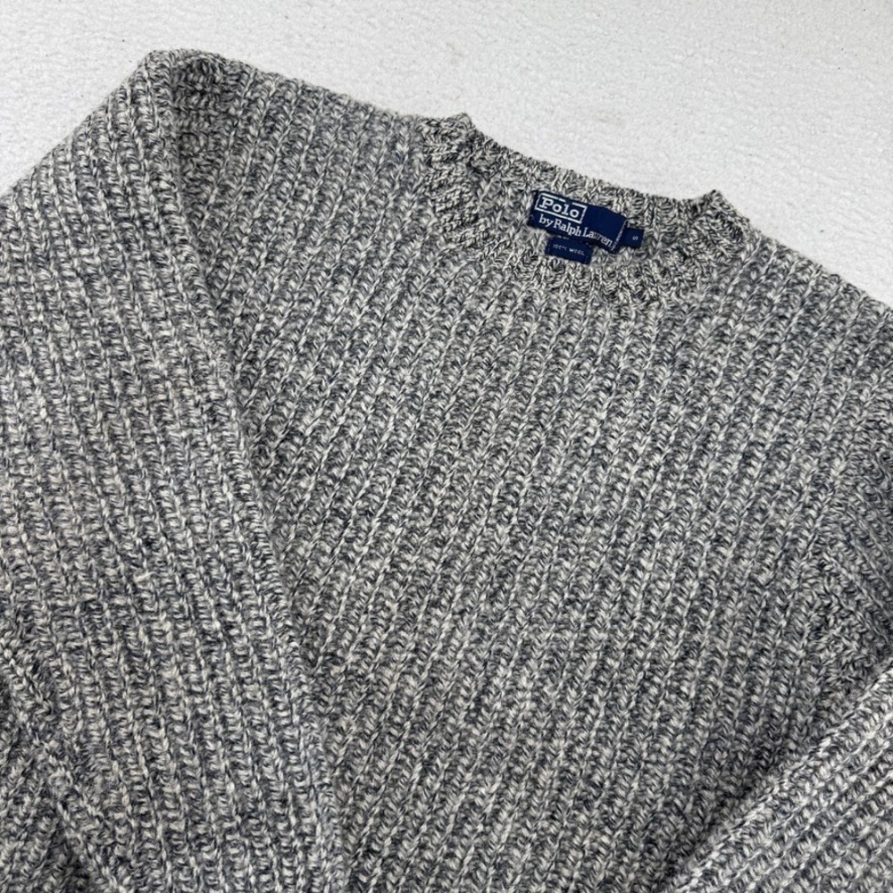 VTG Polo Ralph Lauren 100% Wool Chunky Knit Sweater Mens Small Gray Heavyweight